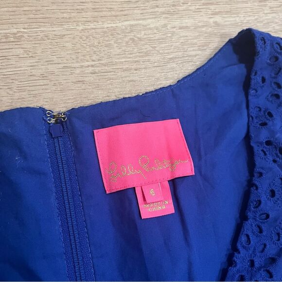Lilly Pulitzer Kaylee Lapis Lazuli Blue Eyelet Shift Dress Petite Petal Size 6 - Picture 6 of 7